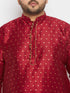 Vastramay Men's Plus Size Maroon Zari Weaved Kurta Dhoti Set